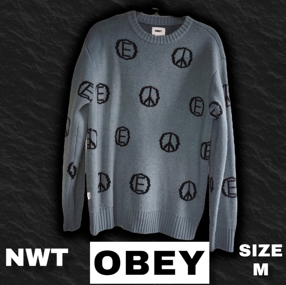 OBEY Discharge Sweater NWT Size M Color Leaf/Black